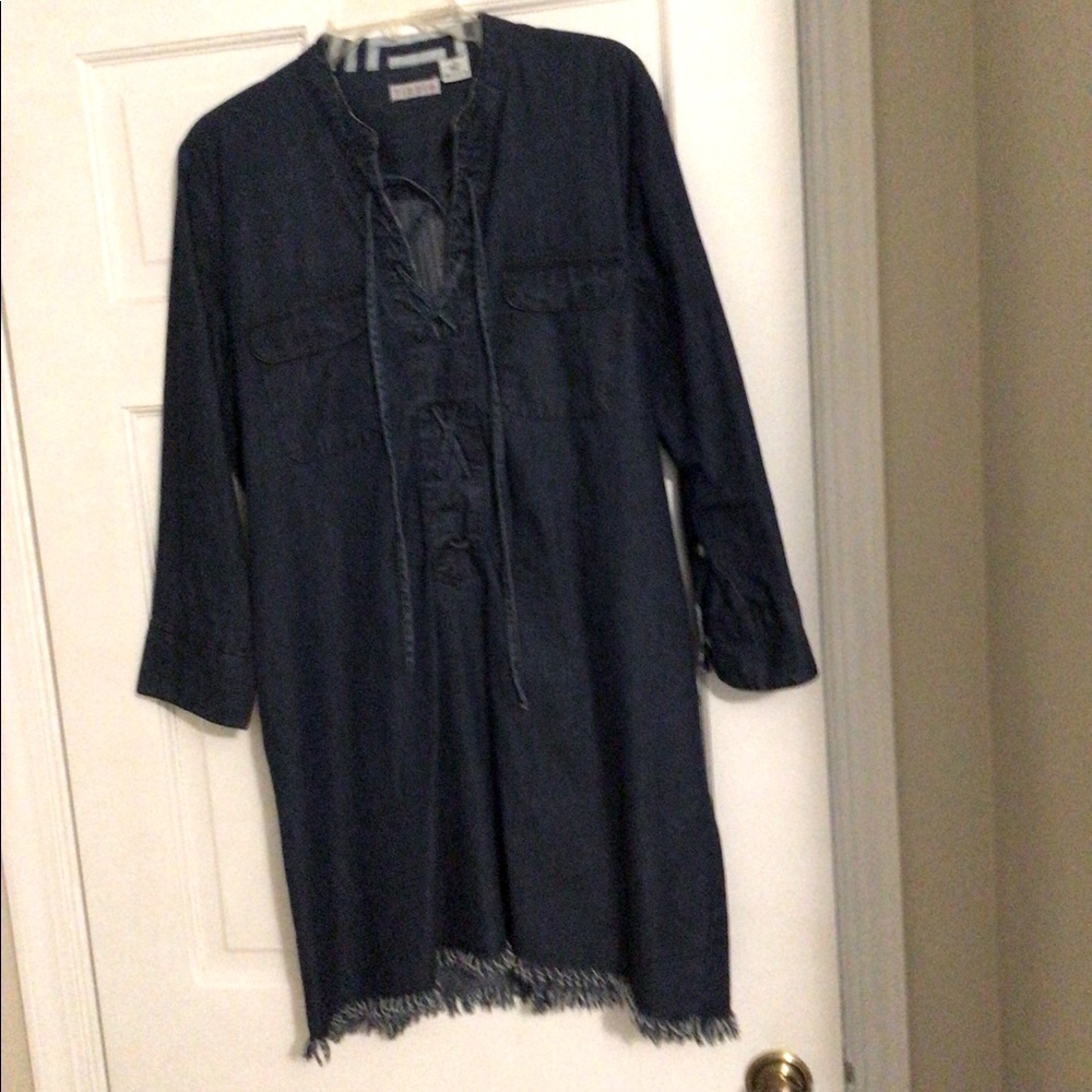 Denim dress with fringed bottom